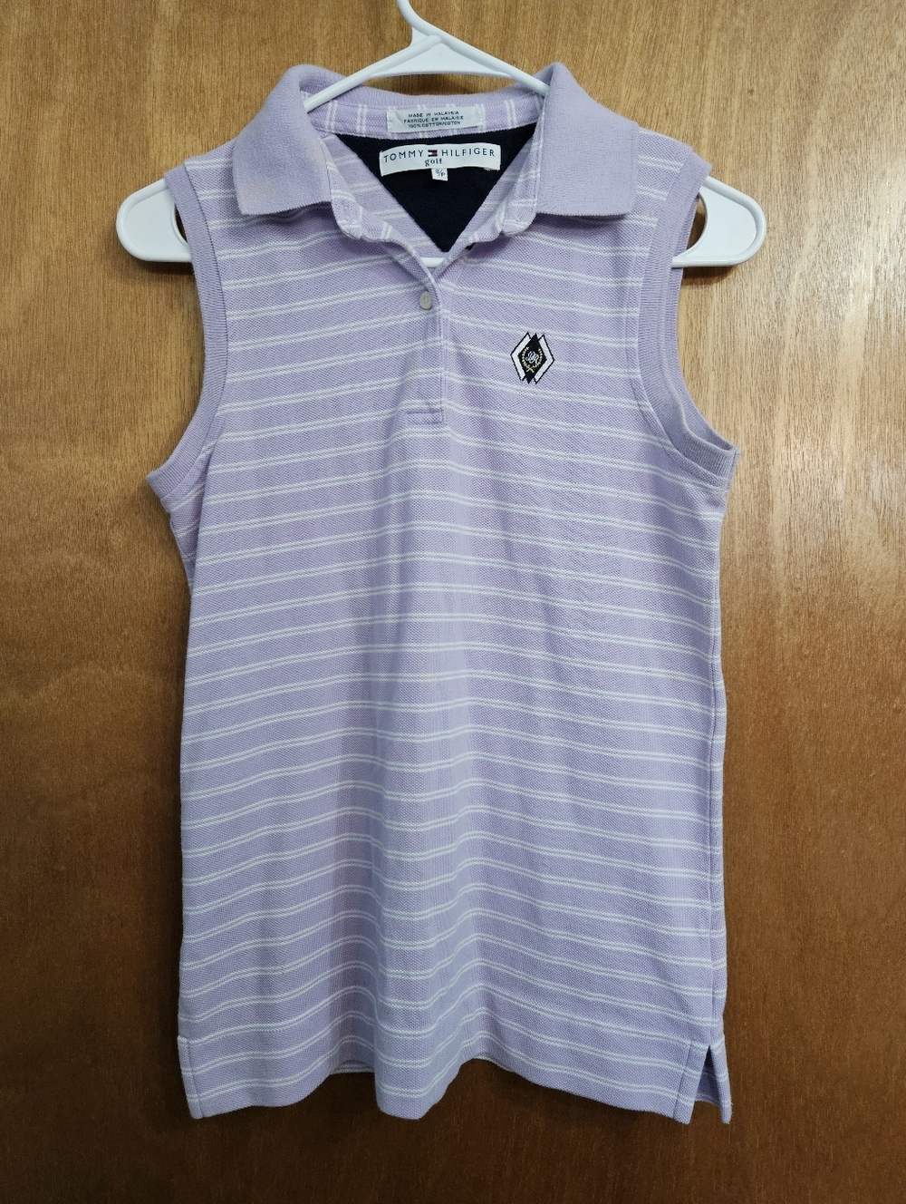 Tommy Hilfiger Golf Top Lavendar Stripe Embroidered Sleeveless Polo Collared Y2K
